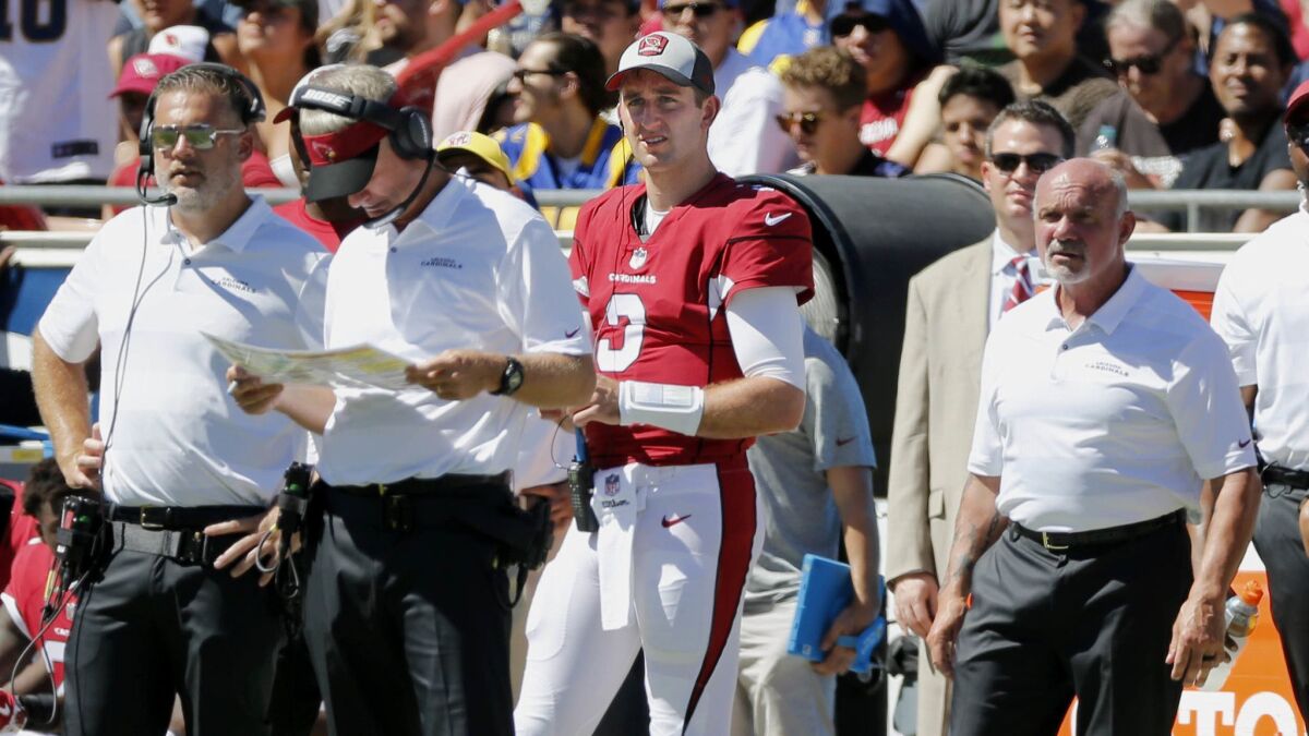 Arizona Cardinals quarterback Josh Rosen (3) during a game played against the Rams at the Coliseum on Sunday.
