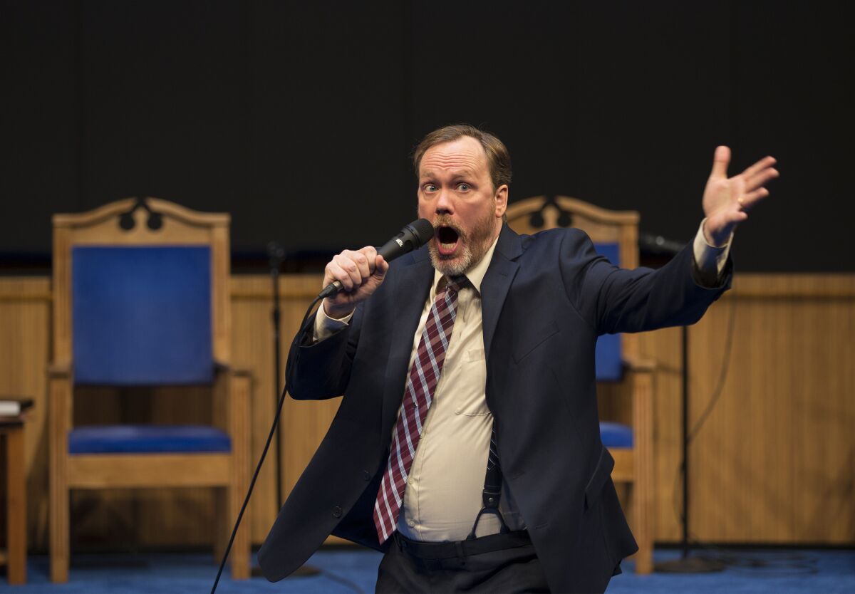 Actor Andrew Garman is Pastor Paul in the play "The Christians" at the Mark Taper Forum on Dec. 1.