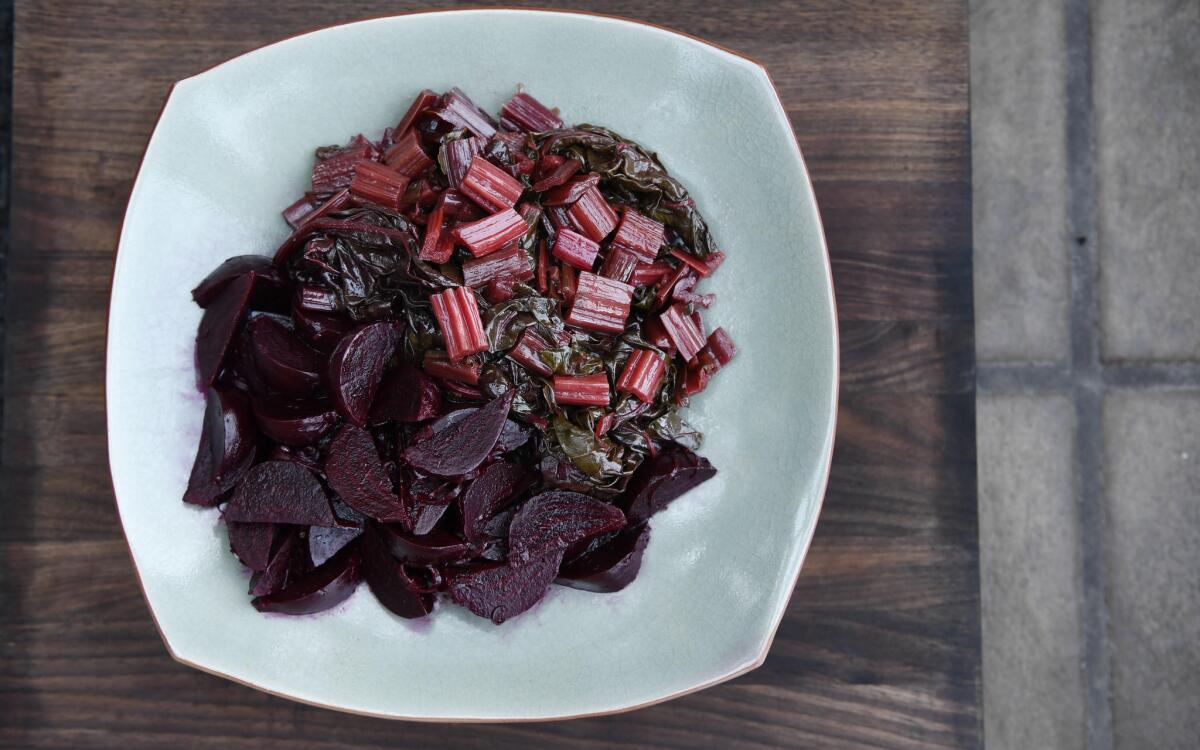 ​​​​​​​Soy-Braised Swiss Chard with Shallot-Marinated Beets