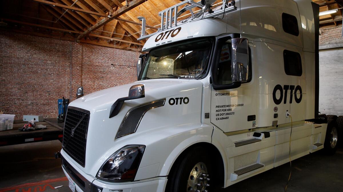 A driverless truck in San Francisco in 2016. Such autonomous big rigs already are being tested on the roads.