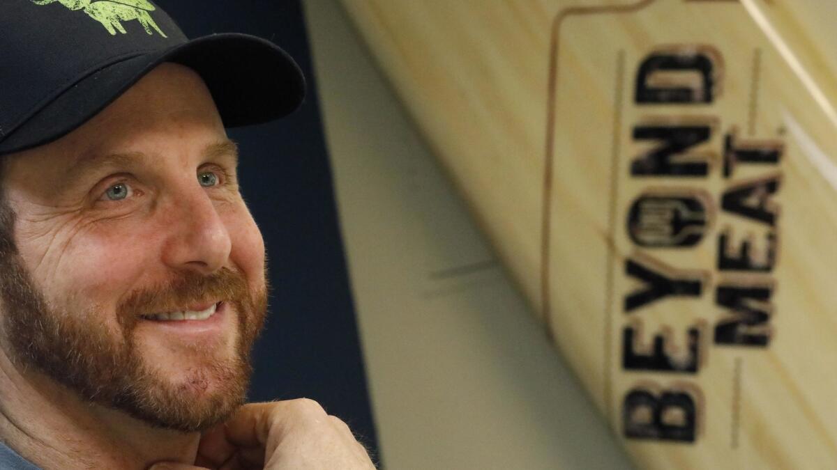 Ethan Brown, founder and CEO of Beyond Meat, sits in his office at the company's headquarters in El Segundo. Several NBA players have adopted a more plant-based diet.