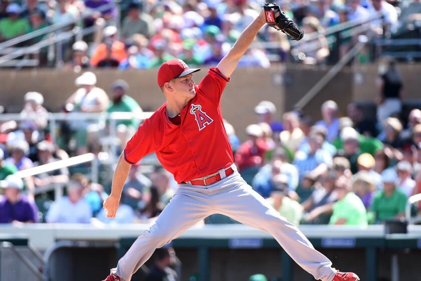 Angels pitcher Drew Rucinski retired 12 batters, five by strikeout, to open the game against the Colorado Rockies on Tuesday.