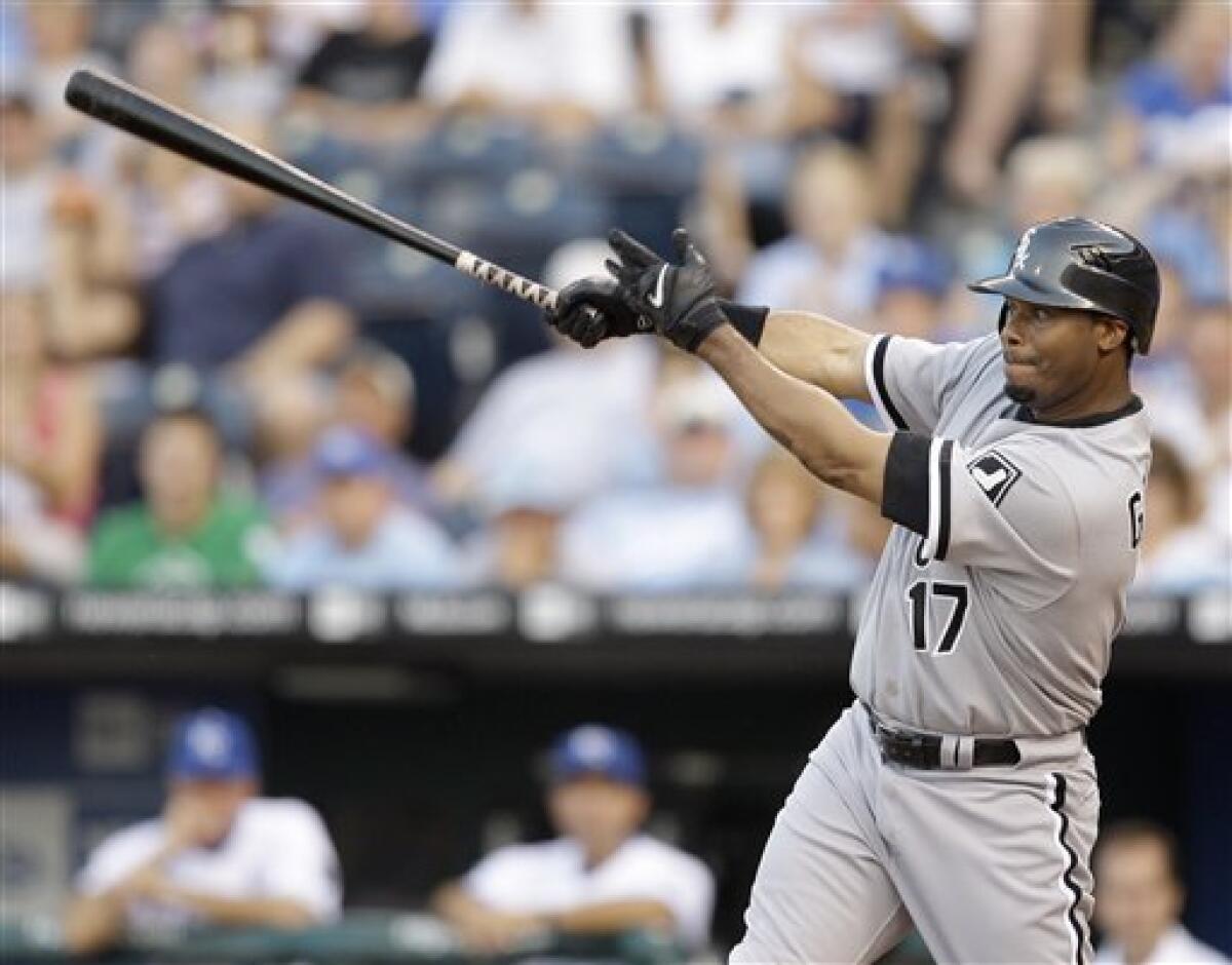 Chicago White Sox's Ken Griffey Jr. hits a double against the