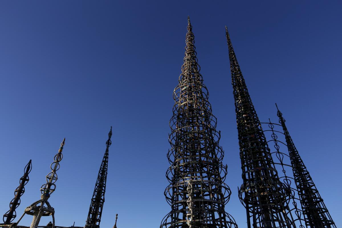 The Watts Towers at dusk in 2015. The LAPD has assigned extra officers to the area following a series of shootings they say may have been carried out by rival gangs.