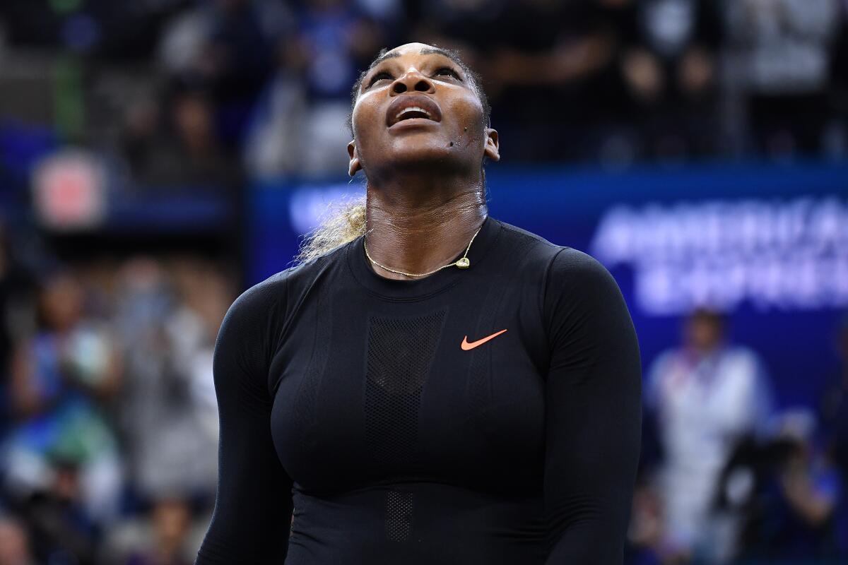 NEW YORK, NEW YORK - SEPTEMBER 05: Serena Williams of the United States reacts during her Women's Singles semi-final match against Elina Svitolina of the Ukraine on day eleven of the 2019 US Open at the USTA Billie Jean King National Tennis Center on September 05, 2019 in the Queens borough of New York City. (Photo by Emilee Chinn/Getty Images) ** OUTS - ELSENT, FPG, CM - OUTS * NM, PH, VA if sourced by CT, LA or MoD **