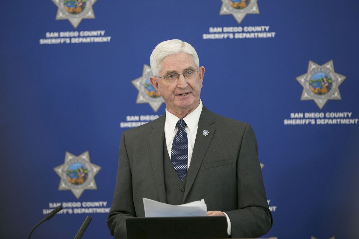 San Diego County sheriff Bill Gore speaks during a news conference in 2018.