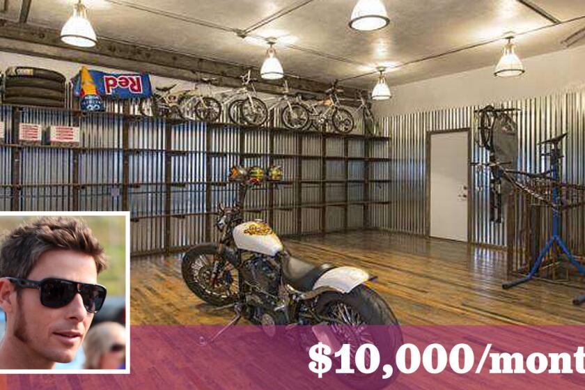 Former pro motorcycle racer Ben Bostrom has put a for rent sign on his Malibu home, which features a custom workshop.