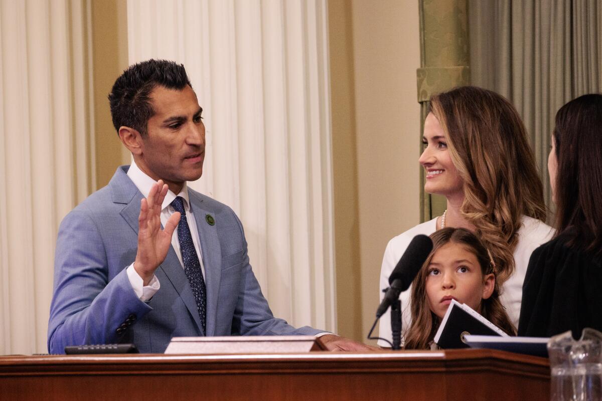 Assemblymember Robert Rivas is sworn in as Assembly speaker at the Capitol in Sacramento.