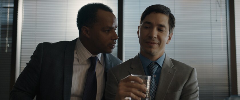 Donald Faison and Justin Long in the movie 'The Wave'