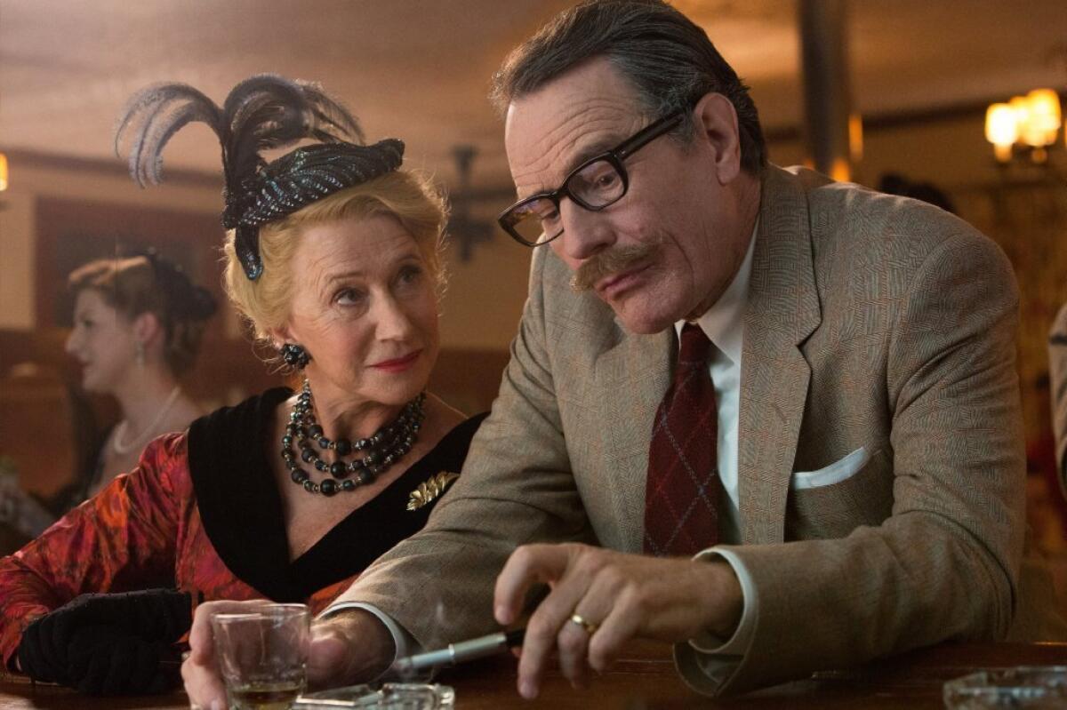 Hollywood continues its love affair with Hollywood. "Trumbo," starring Bryan Cranston and Helen Mirren, earned three Screen Actors Guild Award nominations Wednesday.