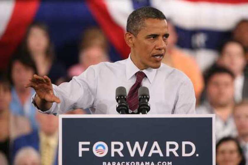 President Obama speaks during a town hall-style campaign rally in Cincinnati, Ohio.