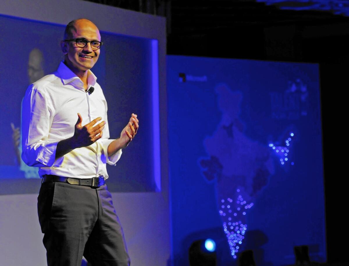 Microsoft CEO Satya Nadella speaks to students at Talent India last year in New Delhi.