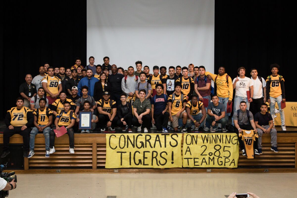 San Fernando won last year's Academic Challenge competition sponsored by the Rams. Manual Arts will be honored on Friday by the Rams for winning this year's competition for most improved GPA.