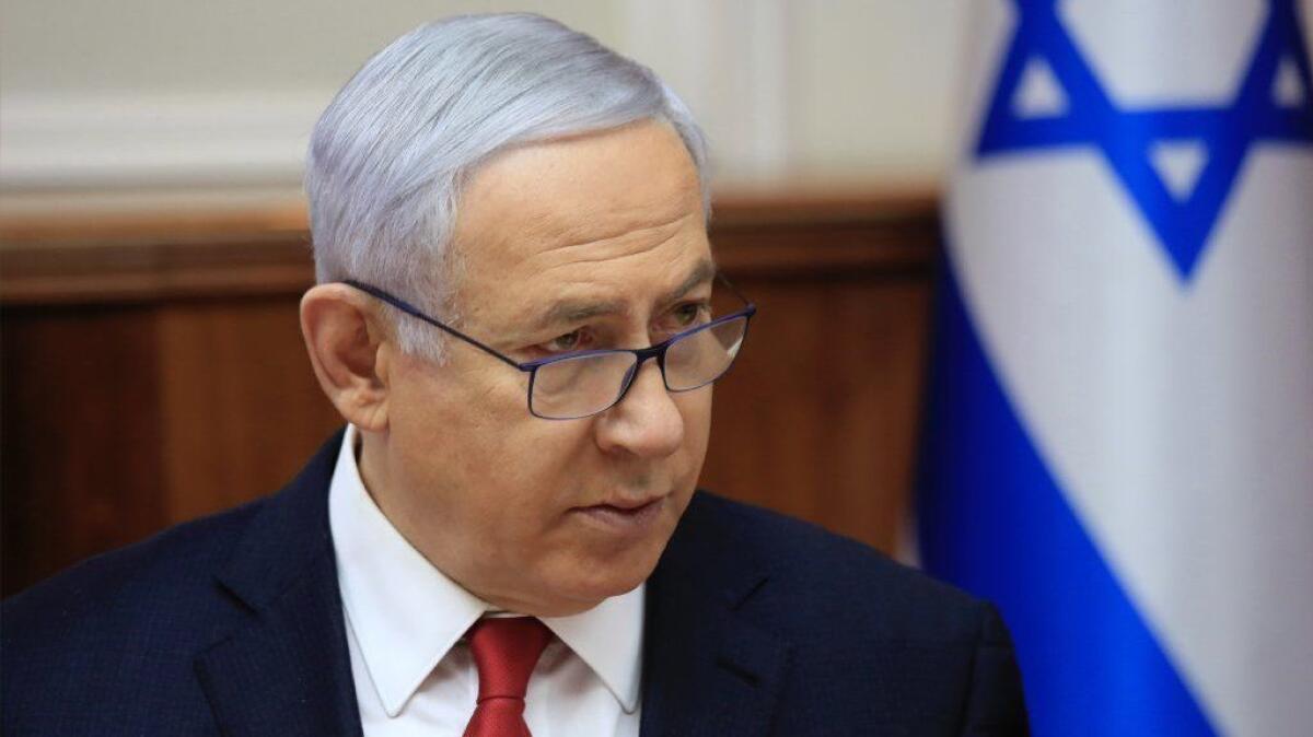 Israeli Prime Minister Benjamin Netanyahu at his weekly Cabinet meeting in Jerusalem on May 19.