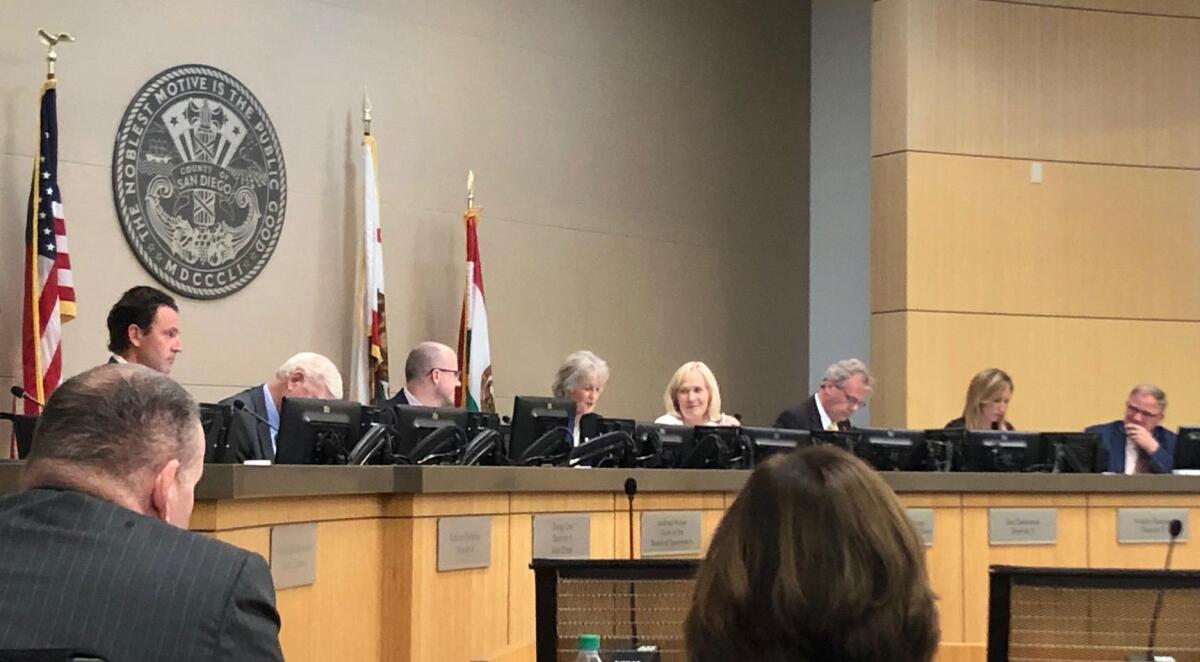The San Diego County Board of Supervisors during a vote on community choice aggregation in October 2019.