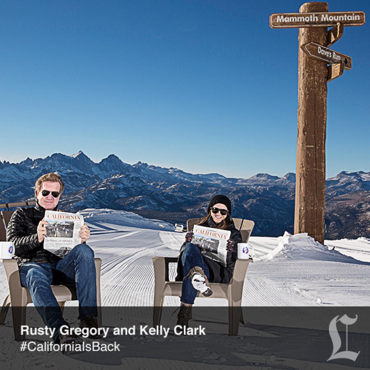 Rusty Gregory, Mammoth Mountain Ski Area Chairman and CEO, and Kelly Clark, Mammoth Team Athlete and Pro Snowboarder.