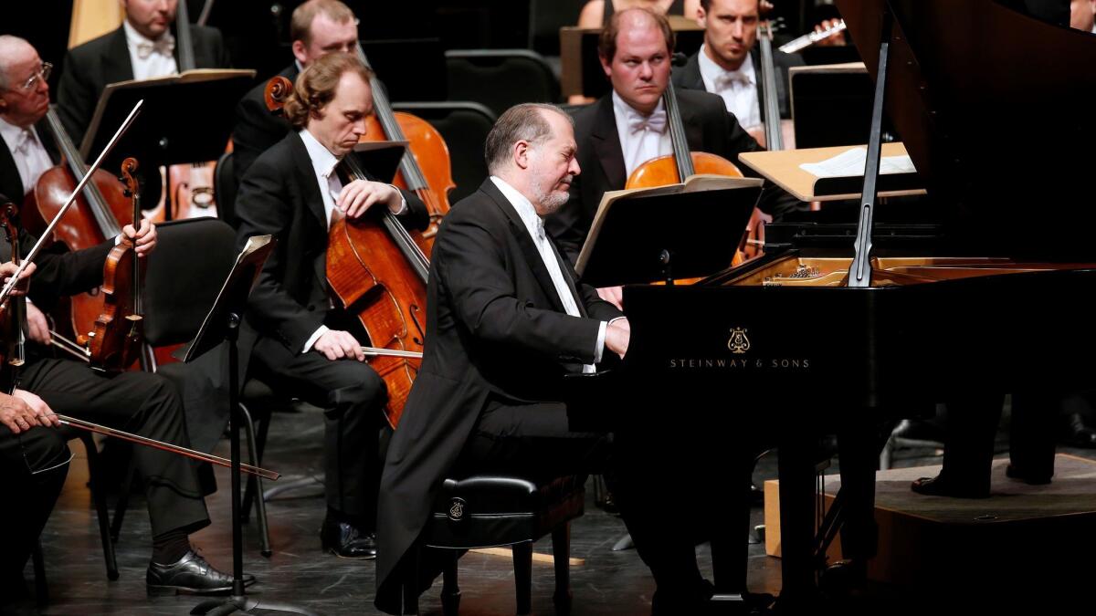 Pianist Garrick Ohlsson performs with the St. Petersburg Philharmonic Orchestra at the Valley Performing Arts Center in Northridge on Thursday.