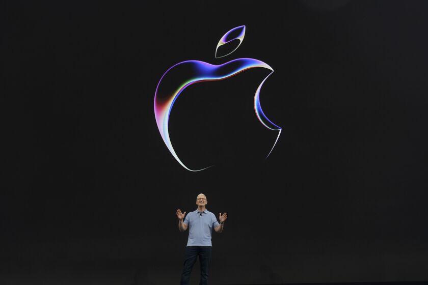 Apple CEO Tim Cook speaks during an annoucement of new products on the Apple campus Monday, June 5, 2023, in Cupertino, Calif. (AP Photo/Jeff Chiu)