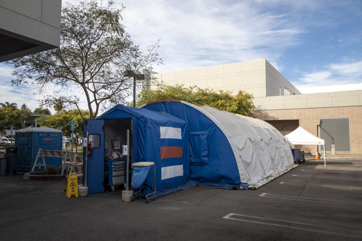 Scripps Memorial Hospital Encinitas is increasingly using an overflow tent after an increase of flu patients. 