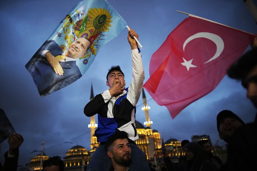 Supporters of the President Recep Tayyip Erdogan celebrate in Istanbul, Turkey, on May 28, 2023.  