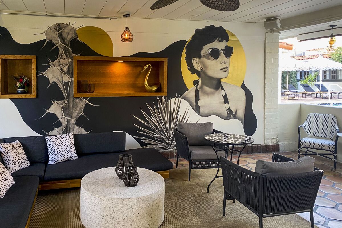 Villa Royale - lounge with Audrey Hepburn mural.