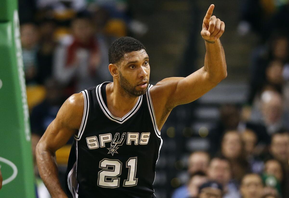 San Antonio's Tim Duncan scored 14 points against Boston on Sunday, five days before notching a triple-double against Memphis.