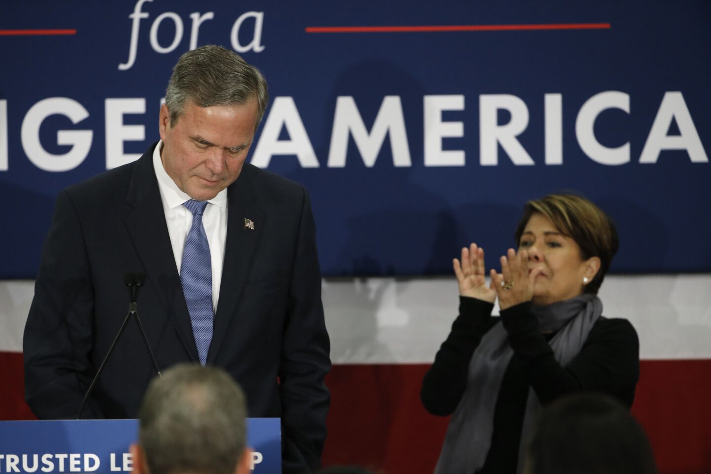 Former Florida Gov. Jeb Bush, accompanied by his wife, Columba, announces his departure from the Republican presidential race.
