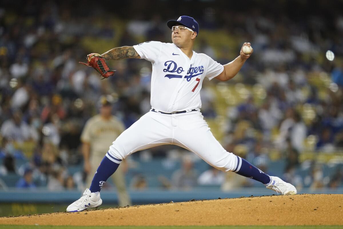 Dodgers starting pitcher Julio Urías delivers during the second inning Friday.