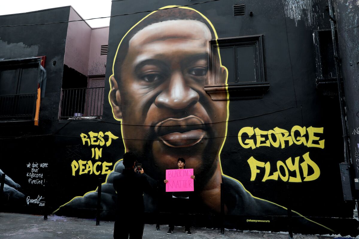 Artists memorialized George Floyd with murals and street art in the Melrose Avenue area. 