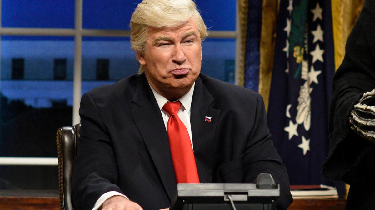 Alec Baldwin portraying President Trump in the opening sketch of "Saturday Night Live."