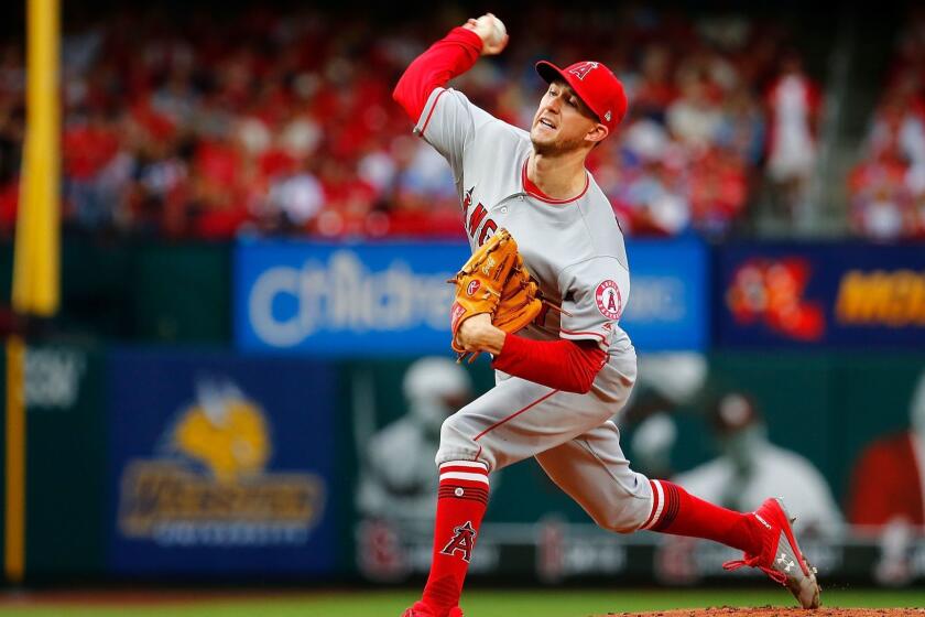 ST LOUIS, MO - JUNE 21: Griffin Canning #47 of the Los Angeles Angels of Anaheim delivers a pitch against the St. Louis Cardinals in the first inning at Busch Stadium on June 21, 2019 in St Louis, Missouri. (Photo by Dilip Vishwanat/Getty Images) ** OUTS - ELSENT, FPG, CM - OUTS * NM, PH, VA if sourced by CT, LA or MoD **