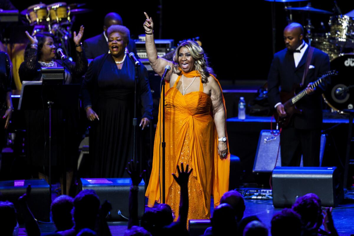 Queen of Soul Aretha Franklin performs at the Nokia Theatre at L.A. Live on July 25, 2012.