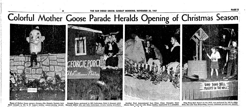 "Colorful Mother Goose Parade Heralds Opening of Christmas Season," photos published Nov. 30, 1947.