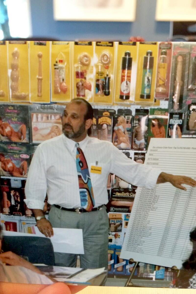 Doc Johnson founder Ron Braverman leads a meeting at company headquarters in North Hollywood in the 1990s.