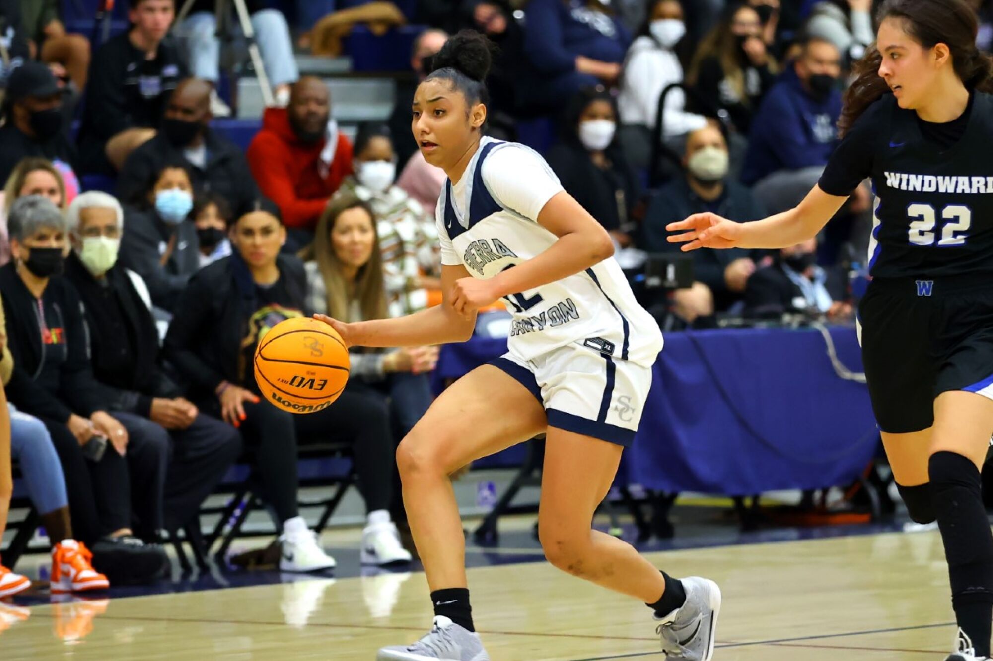 Sierra Canyon's Juju Watkins brings the ball up court during a game against Windward.