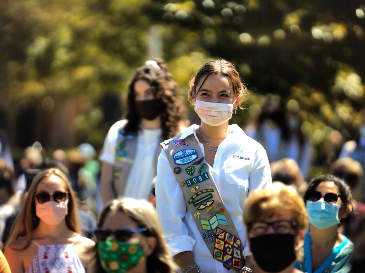 Teen Maria Burritt stands during the 2021 Girl Scout Gold San Diego Award ceremony on Saturday.
