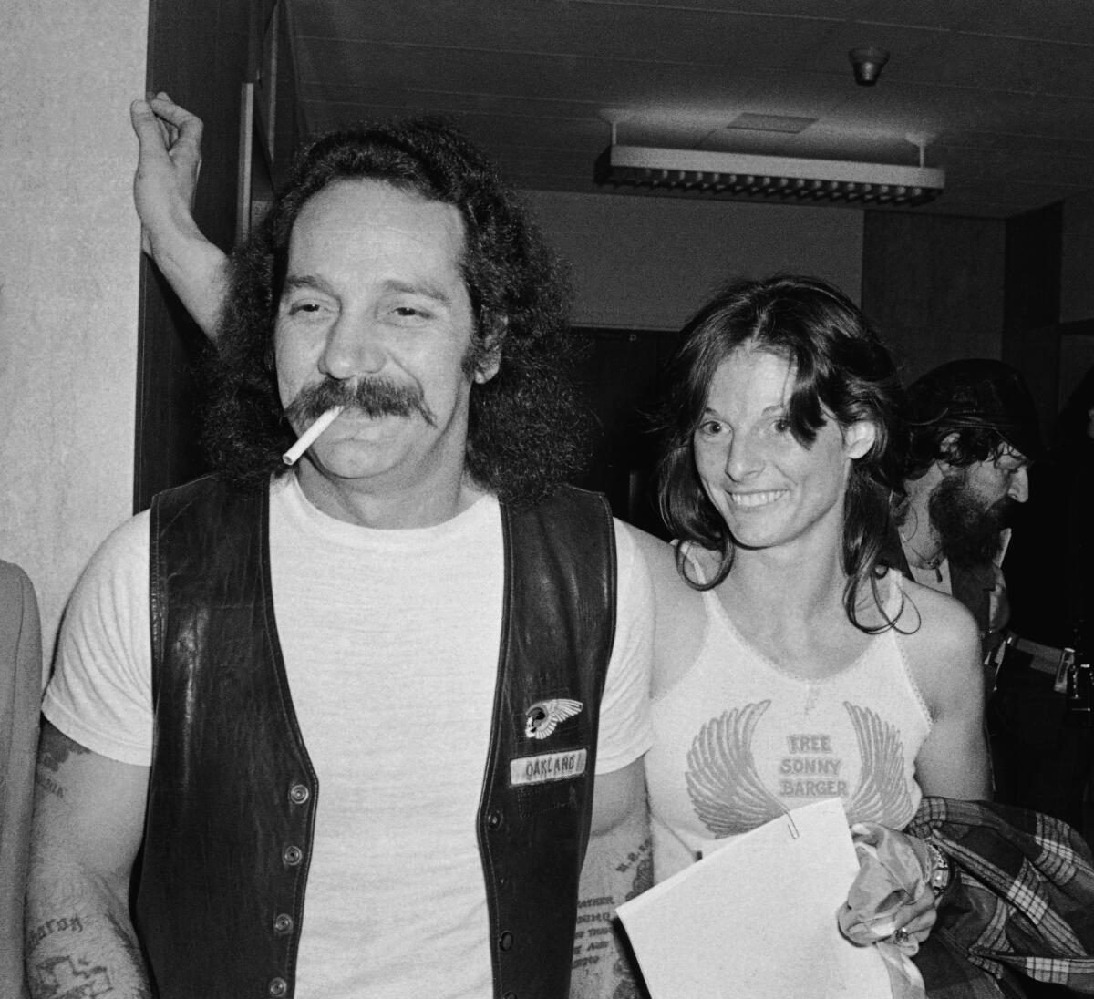 Hells Angels founder Sonny" Barger and his then-wife Sharon after his release from jail in 1980.   
