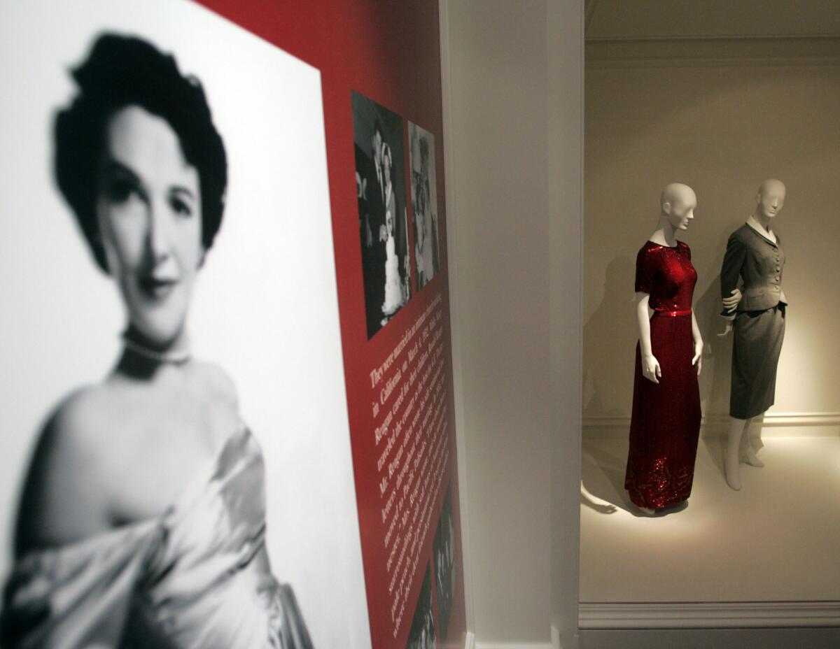 Former First Lady Nancy Reagan's collection of suits and gowns on display at the Ronald Reagan Presidential Library in Simi Valley in 2007.