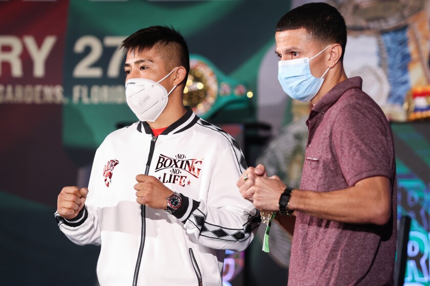 February 25, 2021; Miami, Florida; Julio Cesar Aguilar Martinez and McWilliams Arroyo.