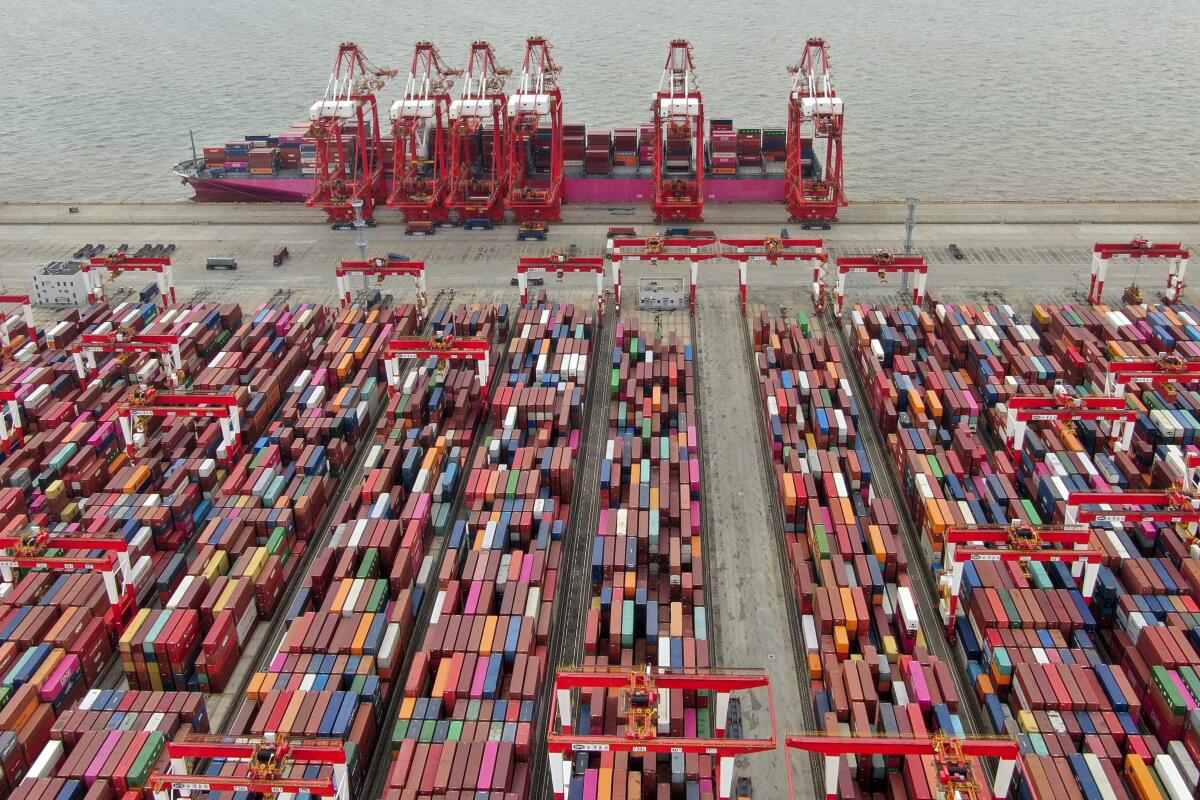 Containers at a port in Shanghai