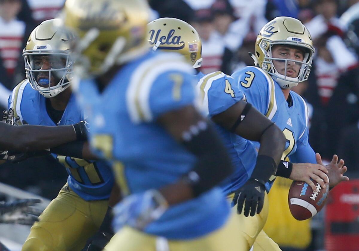 UCLA quarterback Josh Rosen drops back to pass against UNLV on Sept. 10 at the Rose Bowl.