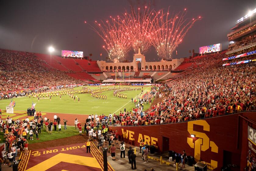 LOS ANGELES, CALIFORNIA - AUGUST 31: View of the field before the game between the Fresno State Bulldogs and the USC Trojans at Los Angeles Memorial Coliseum on August 31, 2019 in Los Angeles, California. (Photo by Harry How/Getty Images)