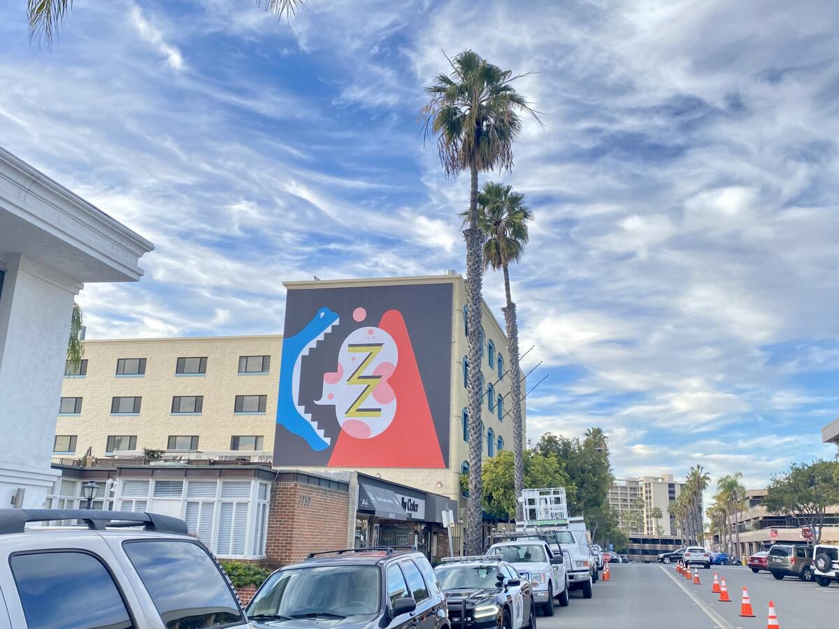 The mural "Newz!" was installed Jan. 28 on Fay Avenue in La Jolla.