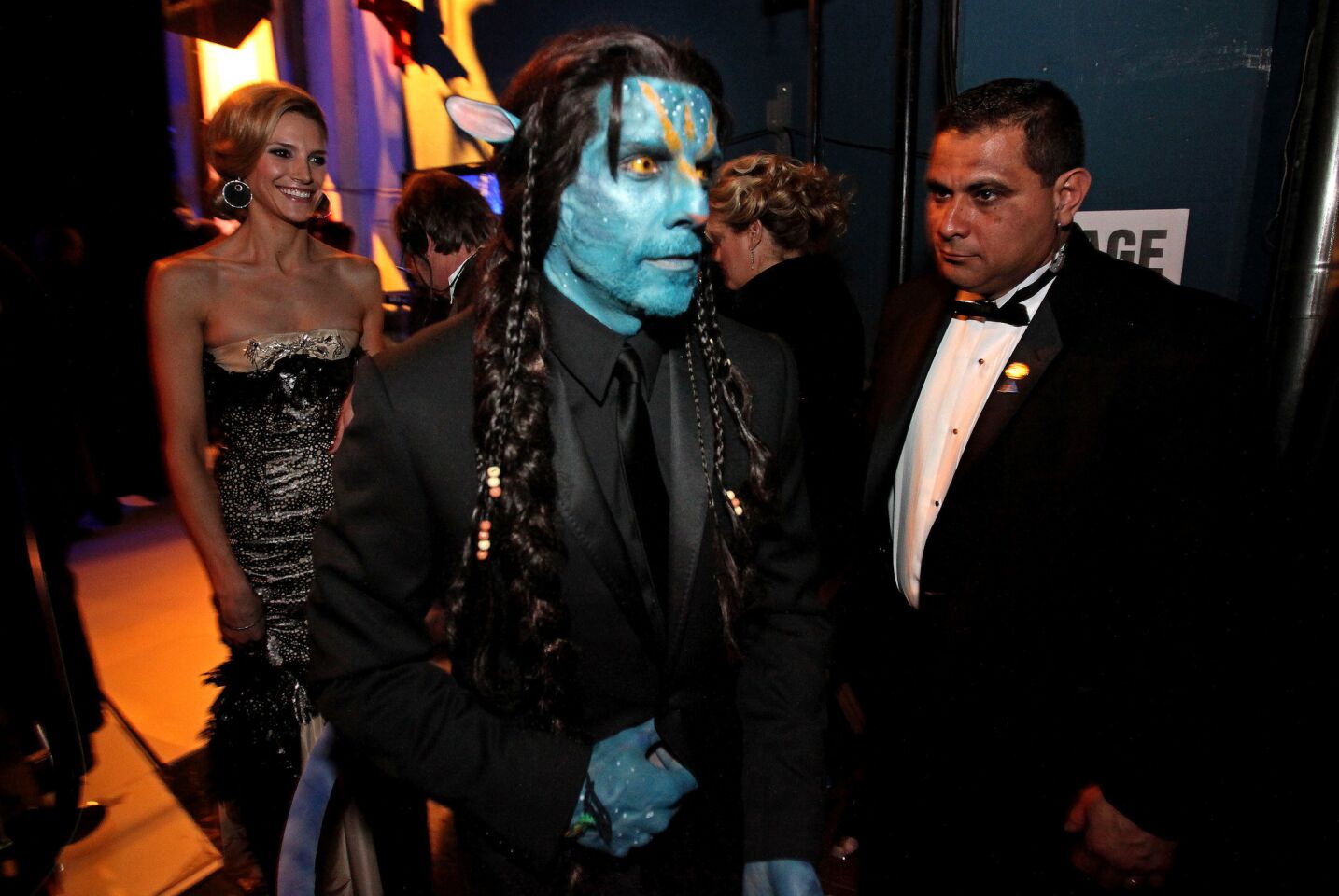 Actor Ben Stiller, as an Avatar blue man, backstage before an award presentation at the 82nd Academy Awards at the Kodak Theatre.
