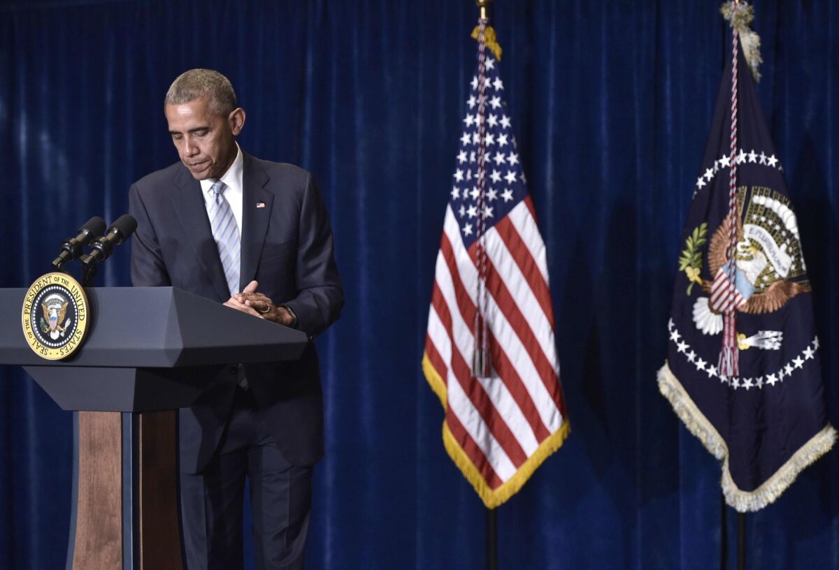 President Obama speaks early Friday in Warsaw on the two deadly shootings of black men by police in the U.S. this weke.