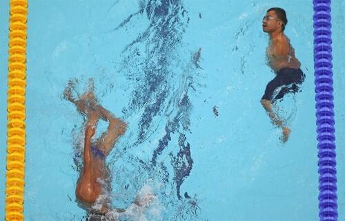 Mexico's Christopher Tronco Sanchez swims during a training session at the National Aquatics Center.