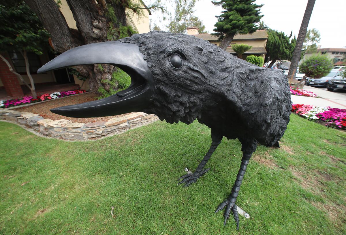 The bronze sculptures in "An Attempted Murder" have a black patina applied to better resemble the likeness of crows.