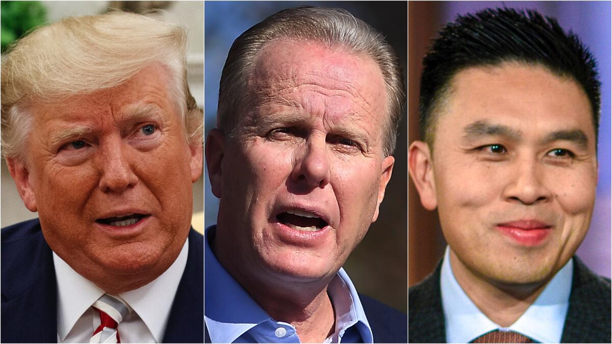 Former President Trump, ex-San Diego Mayor Kevin Faulconer and California controller candidate Lanhee Chen.