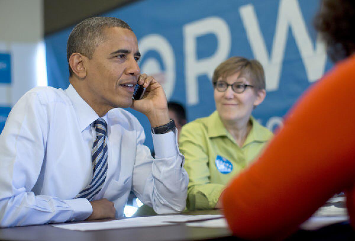 President Obama joins a last-minute, get-out-the-vote operation at his Chicago campaign office, making calls to the swing state of Wisconsin.