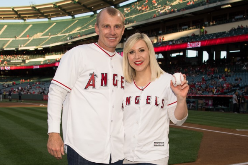 David and Ashley Eckstein attend an Angels game together.